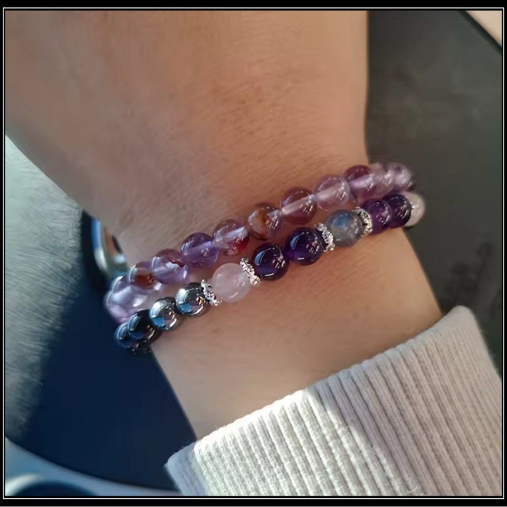 Clearance! OBSIDIAN LABRADORITE & ROSE QUARTZ YOGA MEDITATION BEADED BRACELET